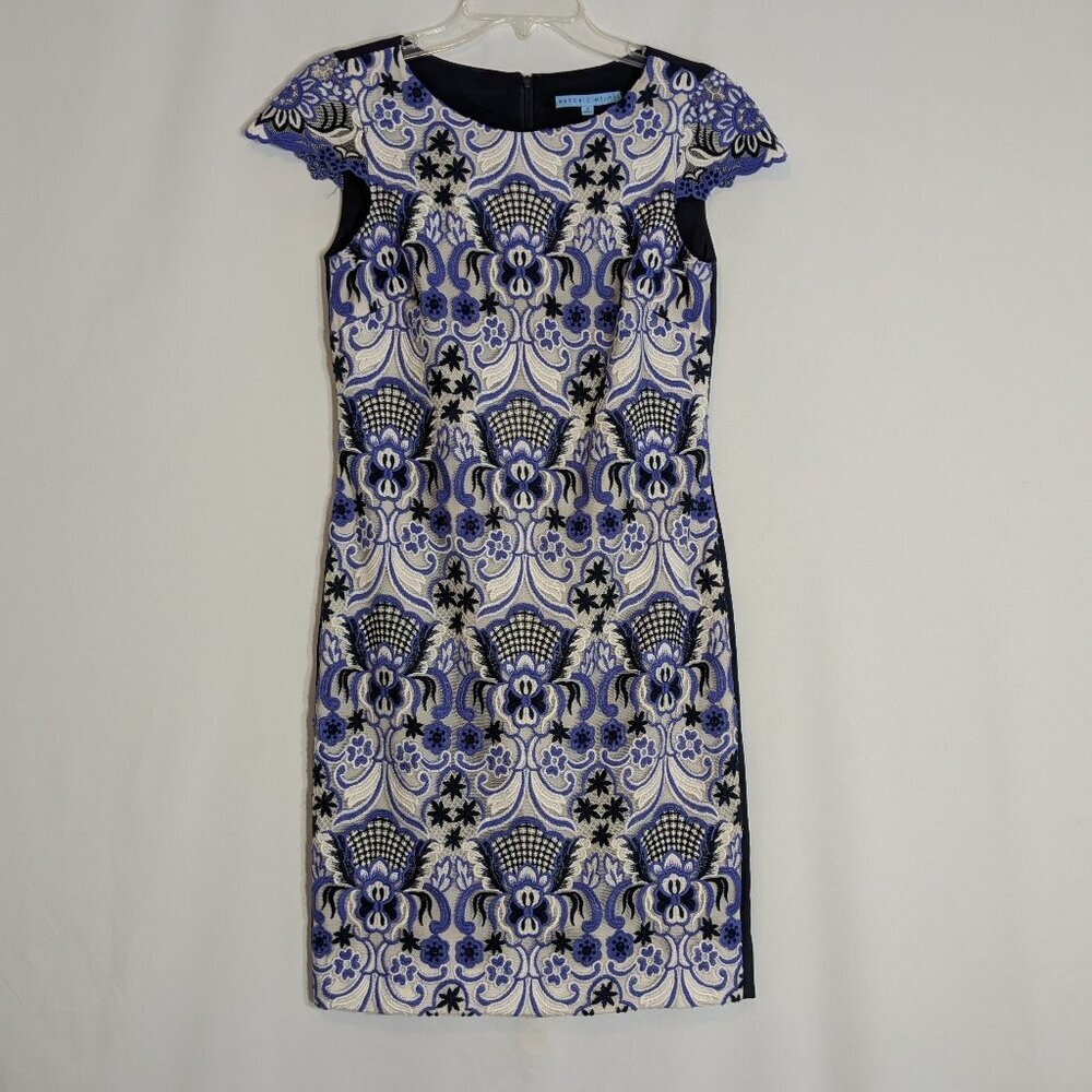 ANTONIO MELANI Navy Blue/Purple 2 Layer Cap Sleeve Embroidered Dress; Size 4